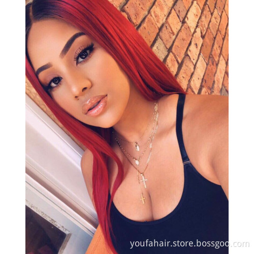 Peruvian Hair Ombre 1B Red Swiss HD Lace Frontal Wig for Black Women 100% Raw Virgin Cuticle Aligned Human Hair Lace Front Wigs